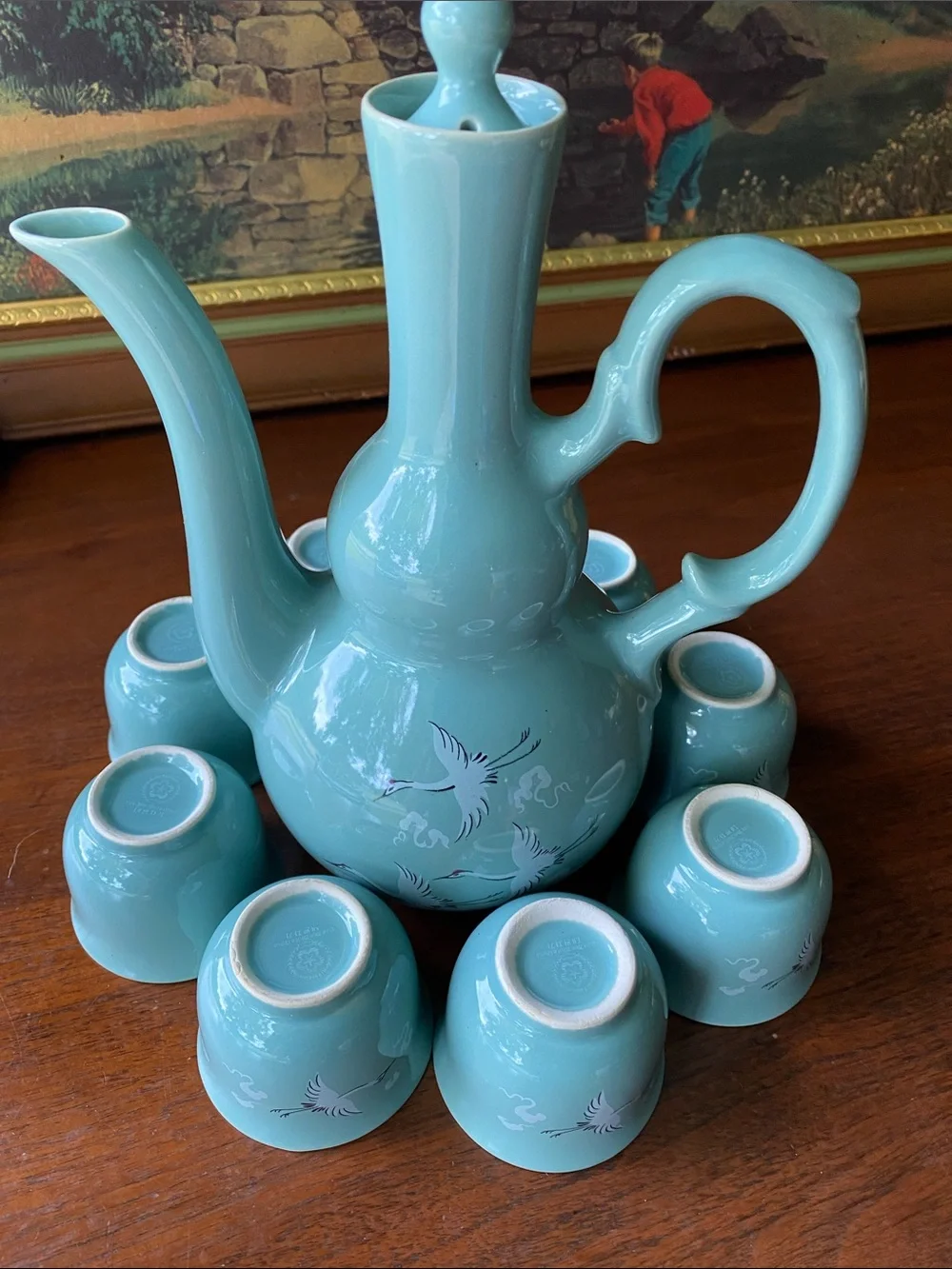 Vintage Korean Celadon Tea and Wine Set